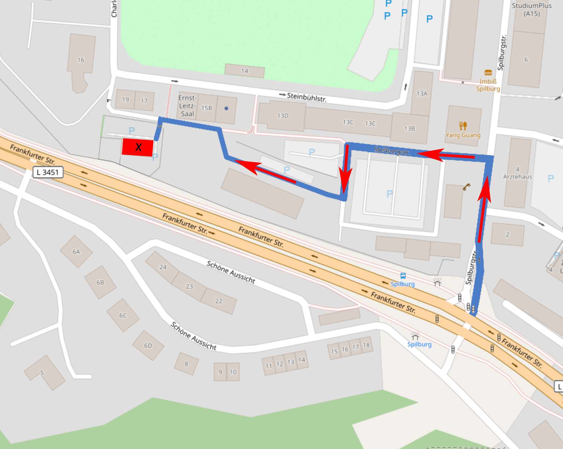 Directions from Frankfurter Straße Direction